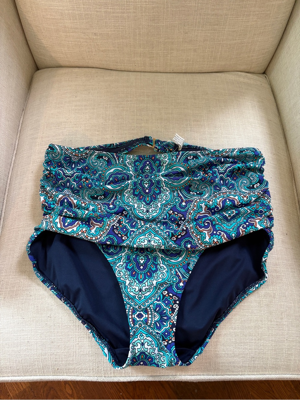 Soma Teal & Navy Paisley High-Waist Swim Bottoms NWT